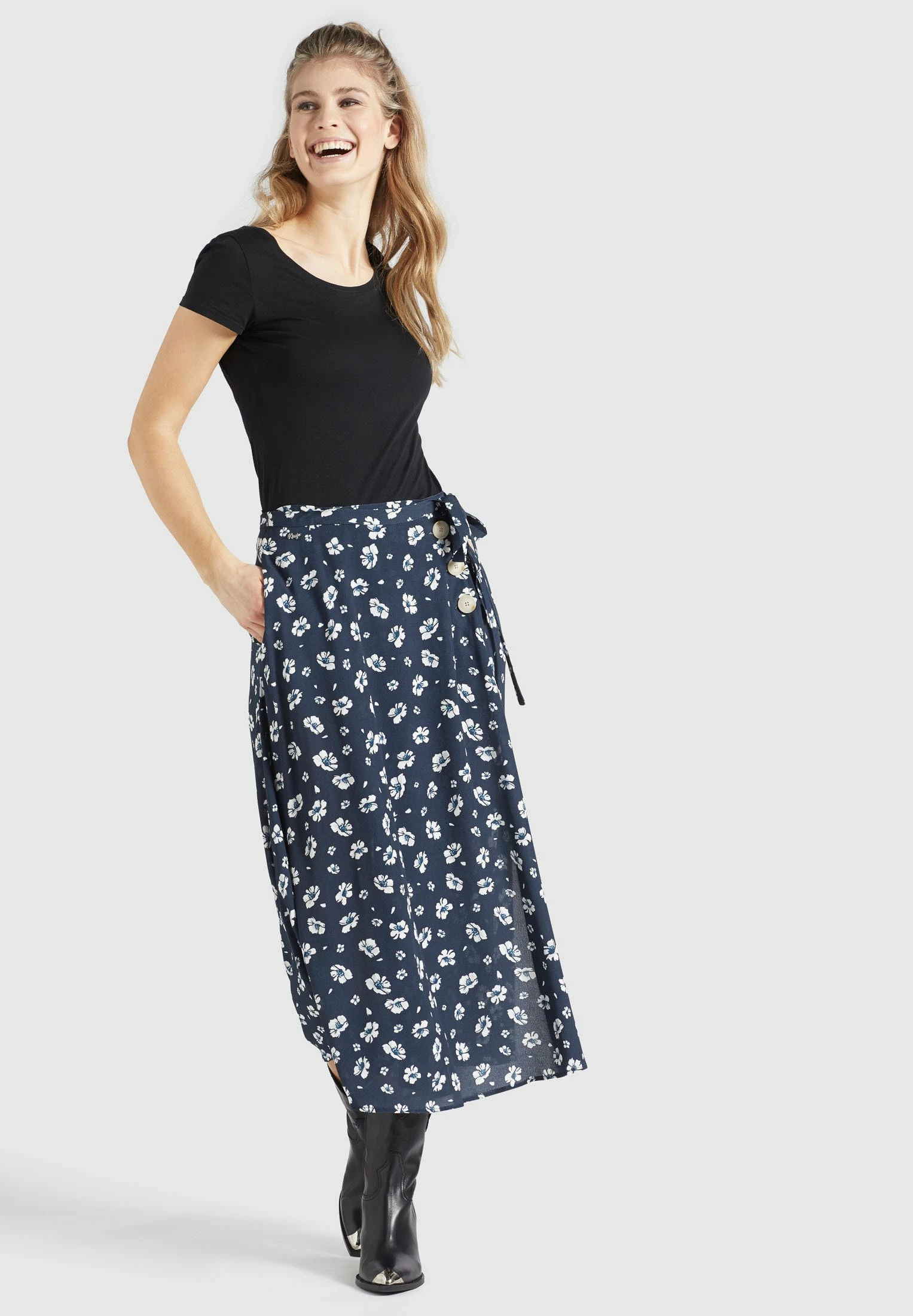 Khujo Hepke - A-Lijn Rok - Blau-Weiß Geblümt 6 Khujo Hepke - A-Lijn Rok - Blau-Weiß Geblümt - Afbeelding 4