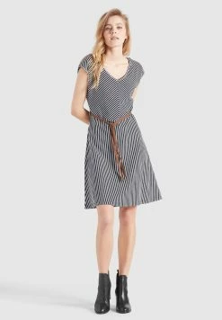 Khujo Leifa - Jurk - Dunkelblau-Weiß Gestreift -Khujo Winkel 9764519df4154983ba63e28a82b195b0